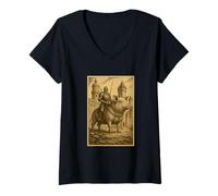 Womens Medieval Knight Riding a Pig Farm Animal Fantasy Surreal Art V-Neck T-Shirt