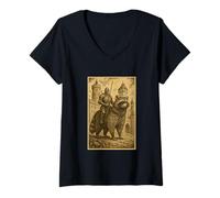 Womens Medieval Knight Riding a Raccoon Fantasy Art Surreal Rider V-Neck T-Shirt