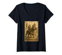 Womens Medieval Knight Riding a Schnauzer Dog Fantasy Surreal Rider V-Neck T-Shirt