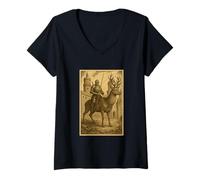 Womens Medieval Knight Riding Deer Fantasy Art Surreal Animal Rider V-Neck T-Shirt