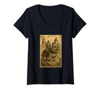 Womens Medieval Knight Riding Yorkshire Terrier Dog Surreal Rider V-Neck T-Shirt