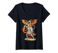 Womens Medieval Knight with Sword and Dragon Shield V-Neck T-Shirt