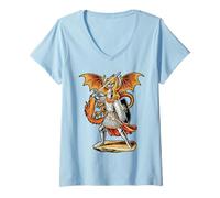 Womens Medieval Knight with Sword and Dragon Shield V-Neck T-Shirt