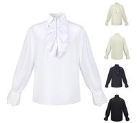 Women's Medieval Lace Shirts UK Clearance Ladies Steampunk Blouses Ruffled T-Shirt Long Sleeve Tunic Tops Lapel Neck Blouse Retro Style Casual T-Shirts Pirate Renaissance Captain Clothes White