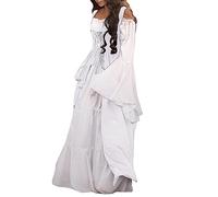 Women's Medieval Maxi Dress Off Shoulder Bell Long Sleeve Irish Renaissance Dresses Vintage Elegant Lace up Halloween Gown Princess Dress Traditional Halloweens Costumes for Halloween Carnival