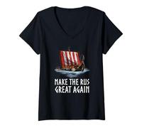 Womens Medieval Norse Viking History - Make The Rus Great Again V-Neck T-Shirt