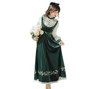 Women's Medieval Peasant Dress Puff Sleeve Halter Neck Lace Up Corset Bodice Gypsy Girl Beer Maiden Costume, 20-green, L