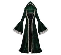 Women's Medieval Renaissance Clothing Velvet Cape Halloween Vampire Witch Hooded Costume Victorian Party Cosplay Costumes Outfit Ladies Gown Dress Uk Gothic Pirate Gowns, Dark Green, 3XL