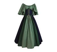 Women'S Medieval Renaissance Costume Plus Size Vintage Cosplay Lace-Up Corset Dress Patchwork Ruffle Gothic Dress Halloween Vampire Bride Costumes Dress Green Xxl