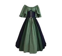 Women's Medieval Renaissance Costume Vintage Embroidered Hooded Velvet Queen Long Dress Vampire Witch Dress Cosplay (Green,5XL) VDD717