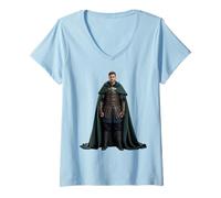 Women's Medieval Velvet Hooded Cloak Renaissance Cape Medieval V-Neck T-Shirt