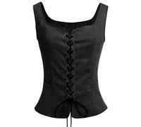 Women's Medieval Vest Suede Leather Pirate Tank Top V-Neck Lace Up Renaissance Vintage Steampunk Gothic Sleeveless Waistcoat Retro Viking Tops Victorian Halloween Costume Carnival Cosplay Black XXXL