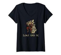 Women's Medieval Viking Mythology - Norse Trickster God Loki V-Neck T-Shirt