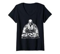 Women's Meditating Jiu Jitsu Skeleton V-Neck T-Shirt