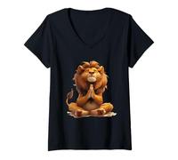 Womens Meditating Lion Zen Peaceful Calm Vibes V-Neck T-Shirt