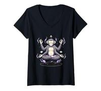 Women's Meditating Monkey Four Arms Yoga Zen Funny V-Neck T-Shirt