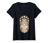 Womens Meditating Woman Lotus Moon Phases Celestial Yoga Mystical V-Neck T-Shirt