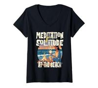 Womens MEDITATION AND SOLITUDE AT THE BEACH outdoor meditations V-Neck T-Shirt
