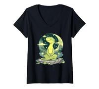 Women's Meditation Dinosaur Yoga Artwork Buddhist Zen Buddha Hindu V-Neck T-Shirt