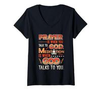 Women's Meditation is When God Talks to You Meditation V-Neck T-Shirt