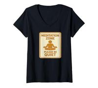 Women's Meditation Zone - Please Be Quiet Sign V-Neck T-Shirt