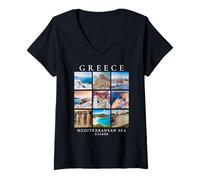 Women's Mediterranean Sea Greece in Greek Language Athens Acropolis V-Neck T-Shirt