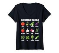 Womens Mediterranean Vegetables Botanical Culinary Chart V-Neck T-Shirt