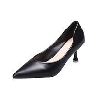 Women's Medium Heel Slip-On Closed Toe Cap Classic Dress Pumps Casual Office Shoes Summer Shoes Toe Stiletto Flat Mouth Women Shoes Soft Leather, black, 9 UK