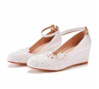 Women's Medium Wedge Heel Pendant Shoes Pumps Closed Round Toe 5.5 cm Wedding Party Dress Shoes