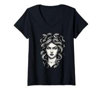 Womens Medusa Gorgon Scary Goddess Monster Tattoo Style Halloween V-Neck T-Shirt