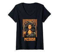 Womens Medusa Mythological Snake Hair Ancient Greece V-Neck T-Shirt