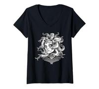 Womens Medusa Snake Serpent x Greek Mythology Neo-Traditional V-Neck T-Shirt