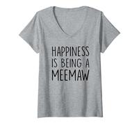 Womens Meemaw Design: Happiness Is Being A Meemaw V-Neck T-Shirt
