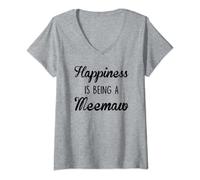 Womens Meemaw Gift: Happiness Is Being A V-Neck T-Shirt