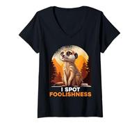 Womens Meerkat I SPOT FOOLISHNESS Retro Funny Meerkats V-Neck T-Shirt