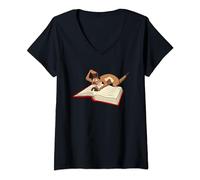 Womens Meerkat Reading Books Studying School V-Neck T-Shirt