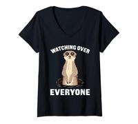 Womens Meerkat WATCHING OVER EVERYONE Funny Meerkats V-Neck T-Shirt