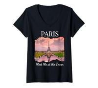 Womens Meet in Paris at the Eiffel Tower in France French Vacation V-Neck T-Shirt