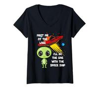 Women's Meet Me At The Lake Alien Spaceship Tee V-Neck T-Shirt