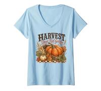 Women's Meet Me At the Pumpkin Patch Harvest Feel Golden Farm Fresh V-Neck T-Shirt