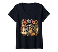 Women's Meet Me Between The Pages Book Lover Design Reader V-Neck T-Shirt