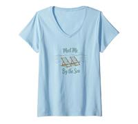 Womens Meet Me By The Sea, Beach Seaside Serenity, Coastal Getaway V-Neck T-Shirt