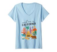 Womens Meet Me in California Iconic Landmarks Travel V-Neck T-Shirt