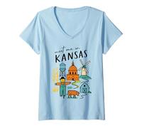 Womens Meet me in Kansas - Cute US State Travel Retro Design Women V-Neck T-Shirt