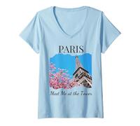 Womens Meet Me in Paris "Meet Me at the Tower" French Eiffel Tower V-Neck T-Shirt
