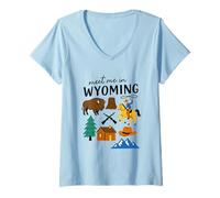Womens Meet Me in Wyoming Cowboy Buffalo Mountain V-Neck T-Shirt