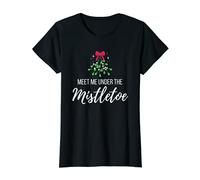 Womens Meet Me Under The Mistletoe Cute Kiss Christmas T-Shirt