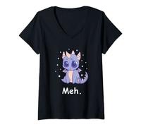 Womens Meh Funny Little Cute Baby Dragon V-Neck T-Shirt