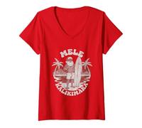 Womens Mele Kalikimaka Christmas Shirt Hawaii Holiday Surfing Santa V-Neck T-Shirt