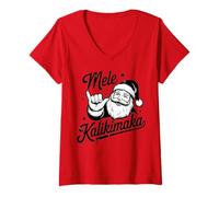 Womens Mele Kalikimaka Hawaii Merry Christmas Shaka Santa Vintage V-Neck T-Shirt